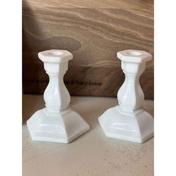 A Tiara Exclusive White Milk Glass Mini Candle Holders Vintage - Picture 4 of 8